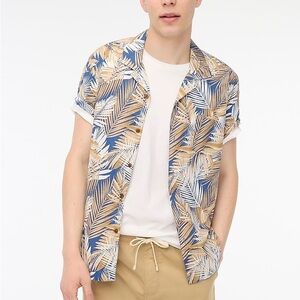 J. Crew Factory Flex Camp Shirt In Baltic Blue Camel NEW!